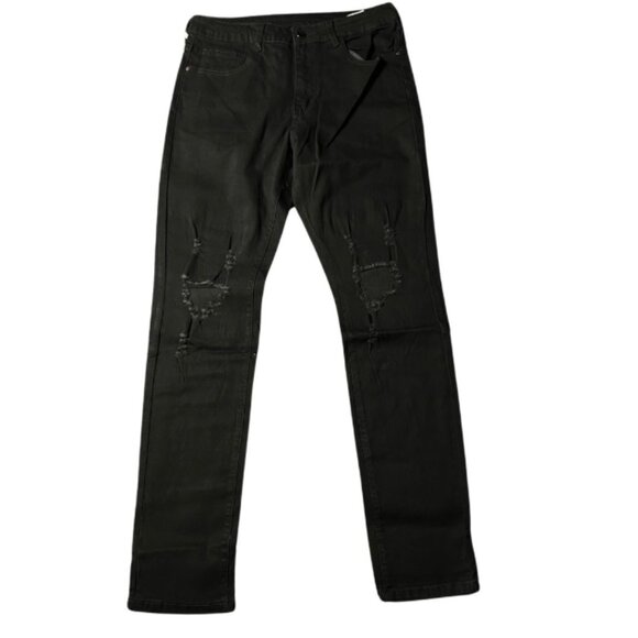 Men's Hip Hop Skinny Ripped Denim Jeans with Side Striped - Picture 1 of 6